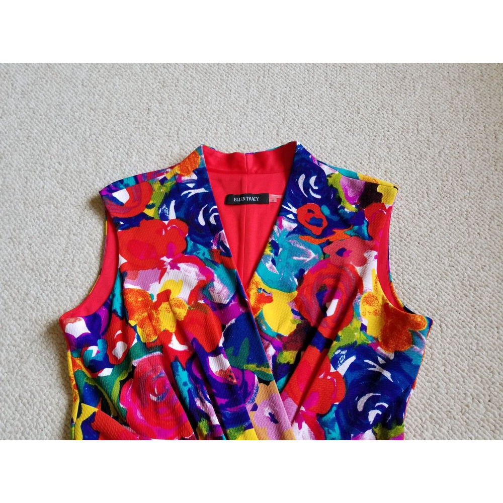 Womens Dress-ELLEN TRACY-red/purple/yellow floral knit maximalist Resort-6 - Picture 2 of 5